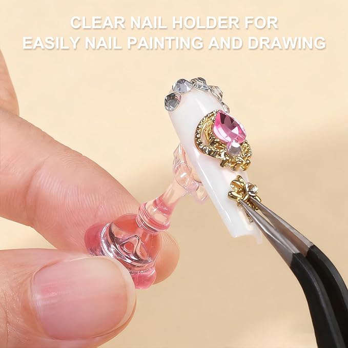Fandamei Nail Stand, 2 Set Nail Holder for Painting Nails, Press on Nail Stand, Nail Stands for Nail Art. Magnetic Acrylic Nail Practice Display Stands with Double-sided Tape