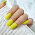 Neon Yellow Matte Press On Nails, Long Coffin Fake Nails 24pcs Easy Application Manicure Set for Work, Party & Daily Use, Perfect for Women and Students