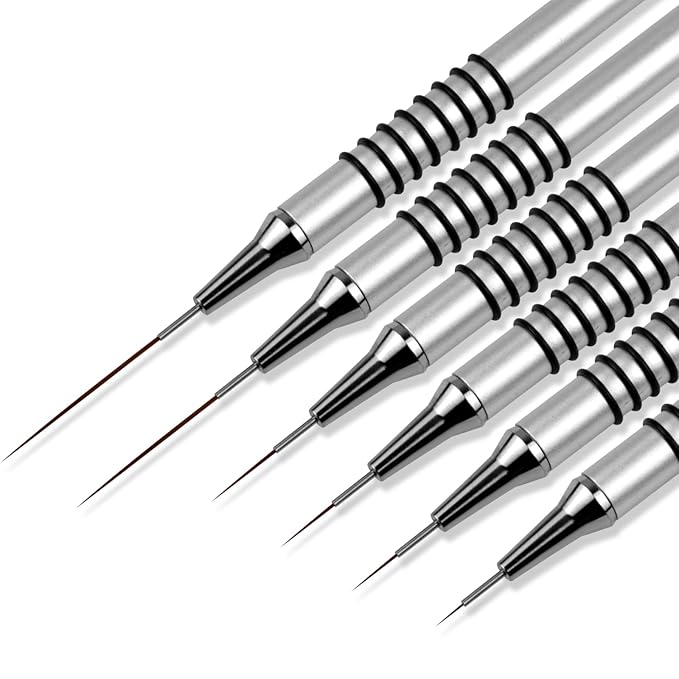 8pcs Metallic Nail Art Liner Brush Set – Fine Detail & Long Line UV Gel Painting Pens (Silver Non-Slip Handles)