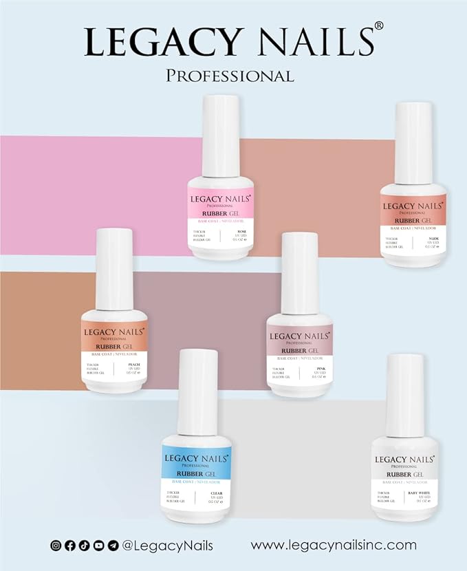LEGACY NAILS Professional Rubber Gel Base-Coat 0.5 fl oz. Nivelador UV-LED Full Coverage Elastic Thick Flexible Gel Base Coat Builder (NUDE)