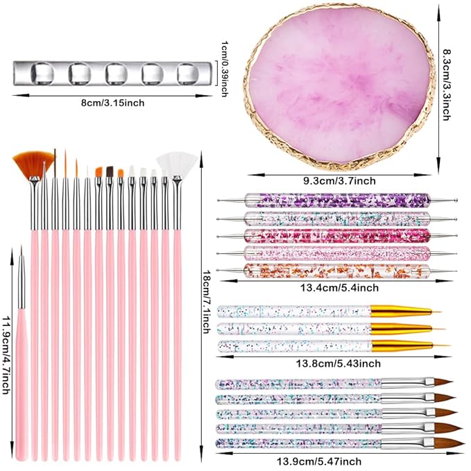 Nail Art Tools 30Pcs Set,Nail Art Pens Brush Resin Nail Art Palette,Nail Dotting Tools, Striping Nail Art Brushes for Long Lines,Nail Drawing Pen Dotting Pen Tools Nail Art Kit for Nail Art DIY