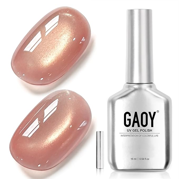 GAOY Pink Glassy Cat Eye Gel Nail Polish, 16ml Holographic Glitter Jelly Nail Polish with Magnet, Reflective Translucent UV Gel for Manicure Art DIY, 4131 Light Salmon