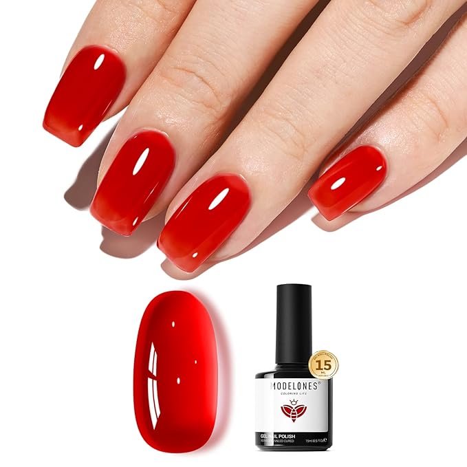 modelones Red Jelly Gel Nail Polish Translucent Gel Polish Red Neutral Sheer Nails Soak Off LED Nail Lamp Manicure Salon Gift 15 ML