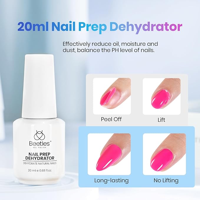 Beetles Nail Dehydrator 20ml Professional Nail Prep Acid-Free and Hema-Free Dehydrate Bond Primer for Acrylic and Gel Polish