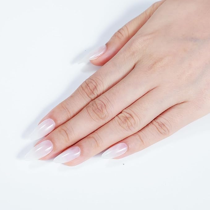 Rnker Press On Nails - Transparent Color, Almond Top gel Nails with Bright Finish, 15 Sizes - 30 Nail Kit with Glue