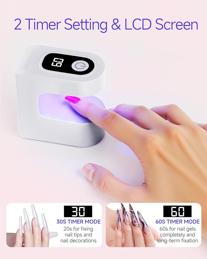 Mini UV Light for Gel Nails, Rechargeable Nail Lamp with 2 Timers & LCD Display, Portable UV Nail Dryer Cordless Gel Nail Lamp for Home DIY Manicure Art