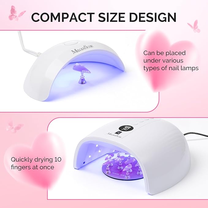 MelodySusie Nail Stand for Press Ons, Super Pink Metal Round With Butterfly Pattern Magnetic Base for Painting Display with Brush Holder And Reusable Double-Sided Tape for Home DIY Salon Supplies