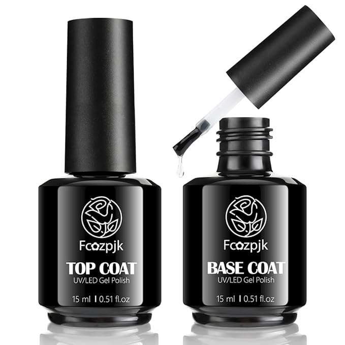 Gel Top Coat, 2Pcs 15ml No Wipe Top Coat and Base Set Glossy Finish Shiny Top Nail Polish Soak Off Clear Base Gel Manicure Art Supplies