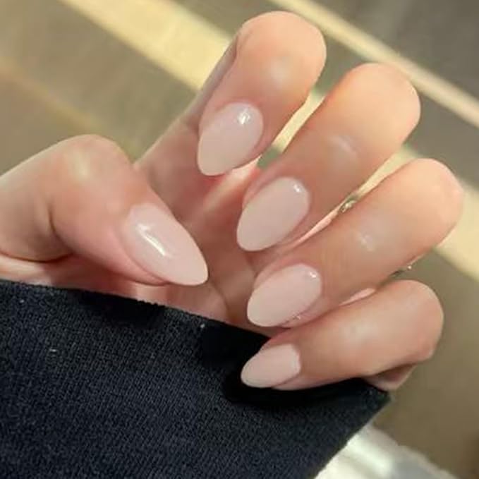 Modelones Nude Press on Nails, Short Almond Fake Nails, Reusable Nail Kit with Nail Glue Adhesive Tabs Mini Nail File, Nails Press Ons 32Pcs 16 Sizes, Women Girl Gift