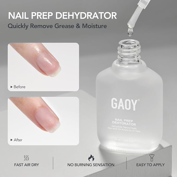 GAOY Nail Dehydrator and Primer, 2 Pcs Acid-Free Natural Nail Prep Dehydrate and Bond Primer Set, for Gel Nail Polish