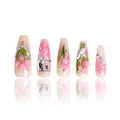 LOVFUL Press on Nails Blushing Tulips | Handmade with Full Covered Crystals | Reusable Full Cover Nails | Coffin Classic Regular 1.3 in | H459-S