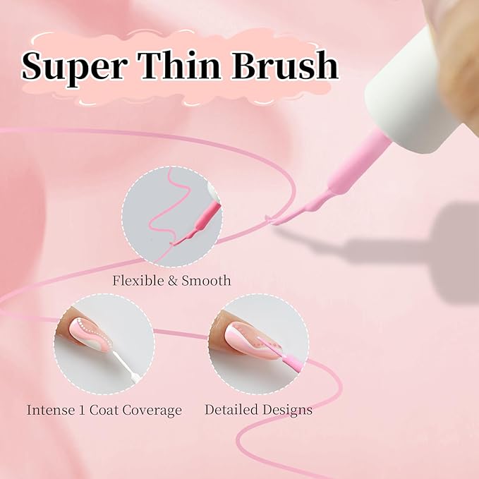 JODSONE 5ml Nail Art Gel Liner Set 10 Colors Gel Nail Polish Need U V Lamp Cured with Thin Brush Gift for Girls at Home Salon Design,Pink Red Blue Purple