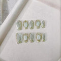 Short Square Press on Nails - Handmade Manicure Art Reusable False Nails 10pcs with Solid Nail Glue, Nail Adhesive Tabs, Strong Nail Glue (C29-Large)