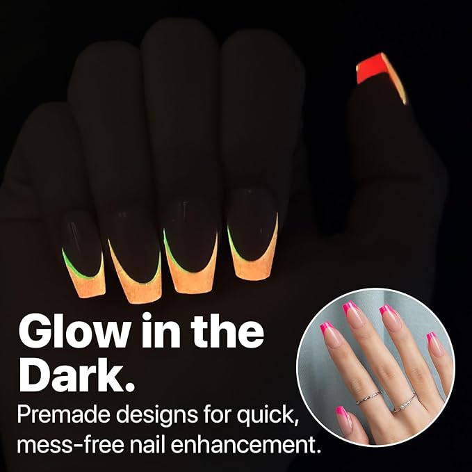 SXC Cosmetics X-Pro Tips French Tip Press On Nails - Bright Pastel Glow in the Dark Series (GLOW119KIT-S Coffin)