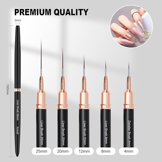 Metallic Nail Art Brushes 5pcs, Nail Holder for Painting Nails, Liner Brush, 5pcs Nail Dotting Tool, Nail Stand, Nail Art Tools for Home DIY & Salon Nail Art Design