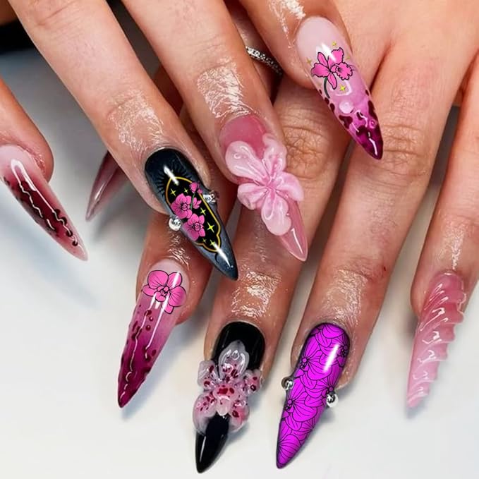 PH PandaHall 3pcs Orchids Nail Stamping Plates Flower Theme Nail Art Stencils Floral Leaf Manicure Art Templates Plants Leaves Nails Design Stamp for Women Manicures Salon DIY Printing Designs