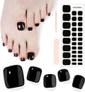 SILPECWEE Semi Cured Gel Nail Strips, Toenails Stickers Full Nail Wraps UV Light Required, Salon Quality, Easy to Apply & Remove, Toenail Strips for Women Girl (Midnight Black - 32PCS)