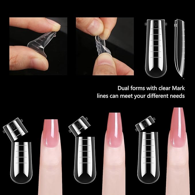 LIONVISON Poly Gel Nail Forms: 120Pcs Coffin Shape Nail Forms for Builder Gel Reusable - 12 Sizes Extension Acrylic Nail Molds Sets - False Nail Tips for Manicure Nail Art Design Salon DIY at Home