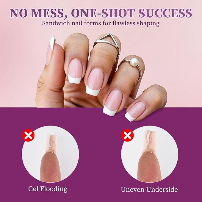 280Pcs Sandwich Dual Nail Forms - 14 Sizes Oval Shape for Builder Gel, Reusable Full Cover Nail Extension Molds for Professional Salon & Home DIY