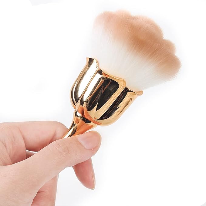 WOKOTO 2pcs Nail Art Dust Brushes For Acrylic Nails Powder Remover Rose Gold And Black Rose Soft Make Up Brushes Dust Cleaner Brush For Nail Trimming Cleaning Tools Foundation Brushes Set