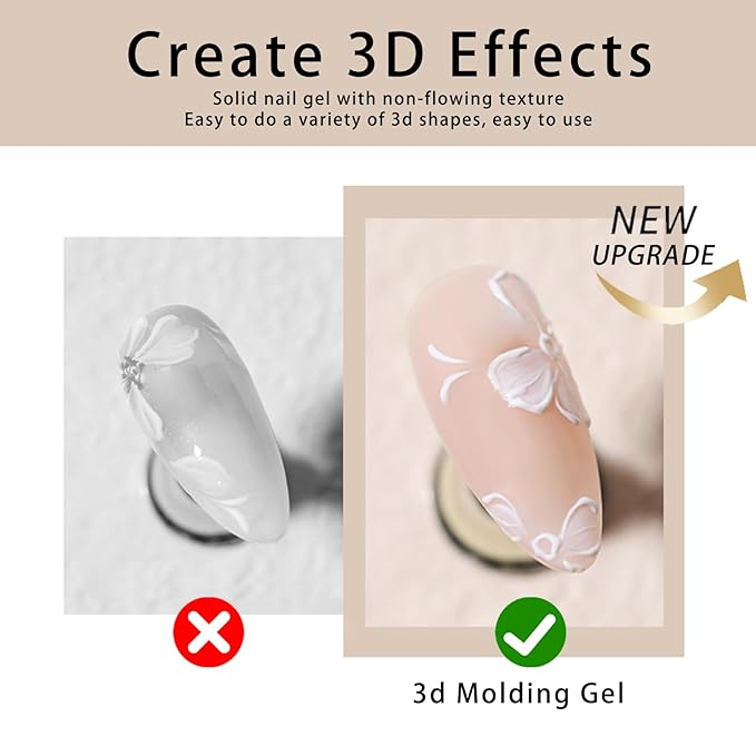 Solid 3d Nail Sculpting Gel For Nail Art, 3d Nail Art Gel Multifunctional 3d Molding For Nails Salon Home DIY (White & Black)