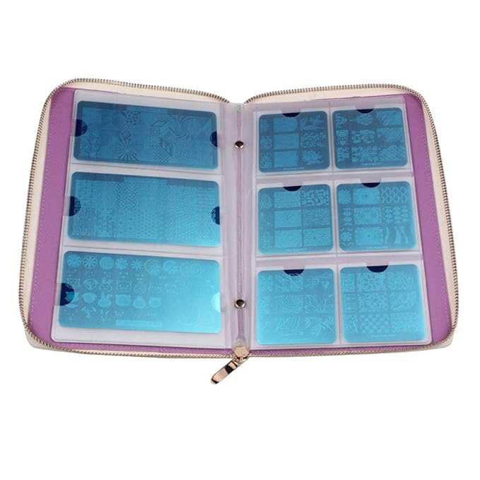 72 Slots Holographic Nail Plates Holder Case Stamping Templates Organizer Square & Round Printing Molds Collection Manicure Tool Accessorie (Silver)