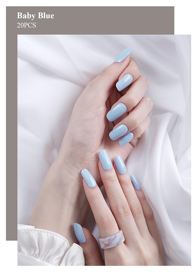 Semi Cured Gel Nail Strips (Baby Blue), 20 Pcs Gel Nail Wraps, Stickers, UV Light Required, Salon Quality, Long Lasting