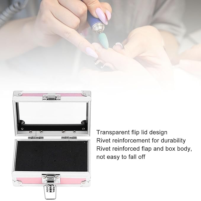 Nail Drill Bit Holder Storage Box, Multi Hole Nail Drill Bits Stand Displayer with Transparent Cover, Nail Bits Organizers Container (Dazzling )