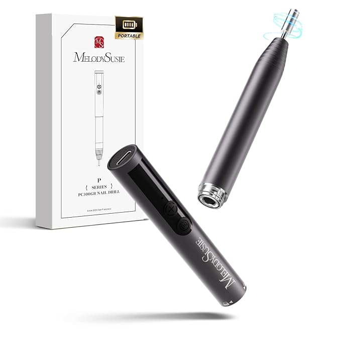MelodySusie PocketNail Pen-Shaped Cordless Modular Nail Drill, PC100GR 20000RPM Slim Portable Rechargeable Electric File for Manicure Pedicure Nail Care, Shaping & Gel Removal at Home for Beginners