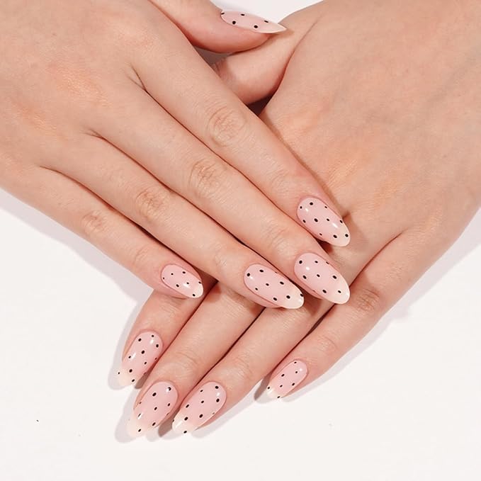 Polka Dot Semi Cured Gel Nail Strips - 20Pcs Pink UV Gel Nail Wraps with Polka Dots Design, Long Lasting Salon-Quality Stickers, Includes Nails File & Wooden Stick - UV/LED Lamp Required