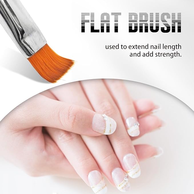 Professional 2Pcs Oval & Flat Nail Brush Set with Rhinestone Handle,Premium Nail Art Brushes for Builder Gel,French Tip Design,and Acrylic Nails (Salon & DIY Use)