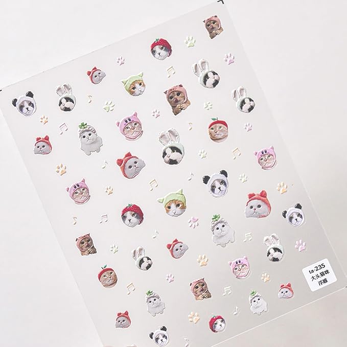 3 Sheets Cat Nail Stickers, Cute Nail Stickers, Cat Nail Decals, Cute Nail Art Stickers, Embossed Cat Claw Nail Stickers, Embossed, Cute Nail Supplies, Nail Art Stickers, DIY Nails