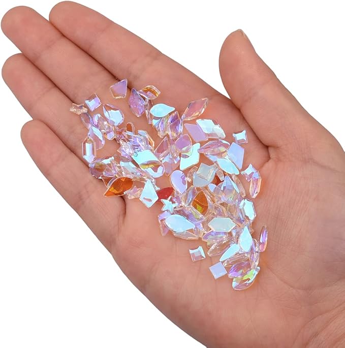 820pcs Aurora Nail Art Small Flatback Crystals Rhombus Square Star Shaped Gemstones 3D Manicure DIY Decoration Home Salon Accessories Supply