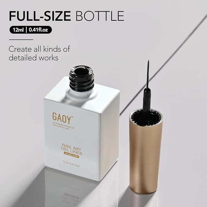 GAOY Black Swirl Gel Nail Polish Art Liner, 12ml Classic Color Nail Paint Design with Thin Brush, UV Light Cure for DIY French Manicure at Home