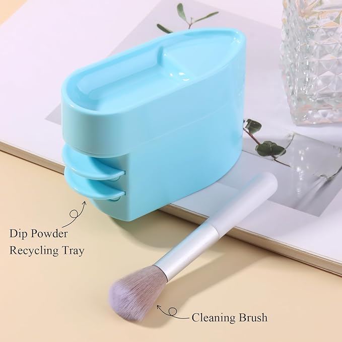 2 in 1 Dip Powder Recycling Tray System, Nail Dip Powder Storage Tray with Cleaning Brush, Container for Glitter, Sequins, Caviar Beads, Manicure Tool Kit for Home & Salon (Blue)