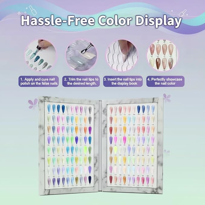 160 Nail Color Display Book with 240 Nail Tips & 1-200 Number Labels, Professional Color Swatches Book Gel Polish Colors Card Board for Nails Salons, DIY at Home