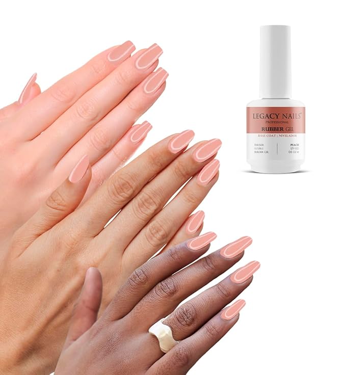 LEGACY NAILS Professional Rubber Gel Base-Coat 0.5 fl oz. Nivelador UV-LED Full Coverage Elastic Thick Flexible Gel Base Coat Builder (PEACH)