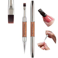Dual Head Acrylic Nail Brush-Large Flat & 6mm Liner for Builder Gel,Polygel & Design-Wood Handle & Metal Caps