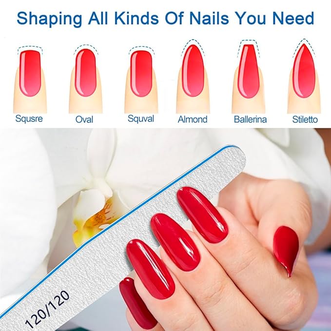 120/120 Grit, 12pcs Nail File for Poly Nail Extension Gel Emery Boards, for Acrylic Nails Coarse for False Nails Manicure Pedicure Tools for Home Salon