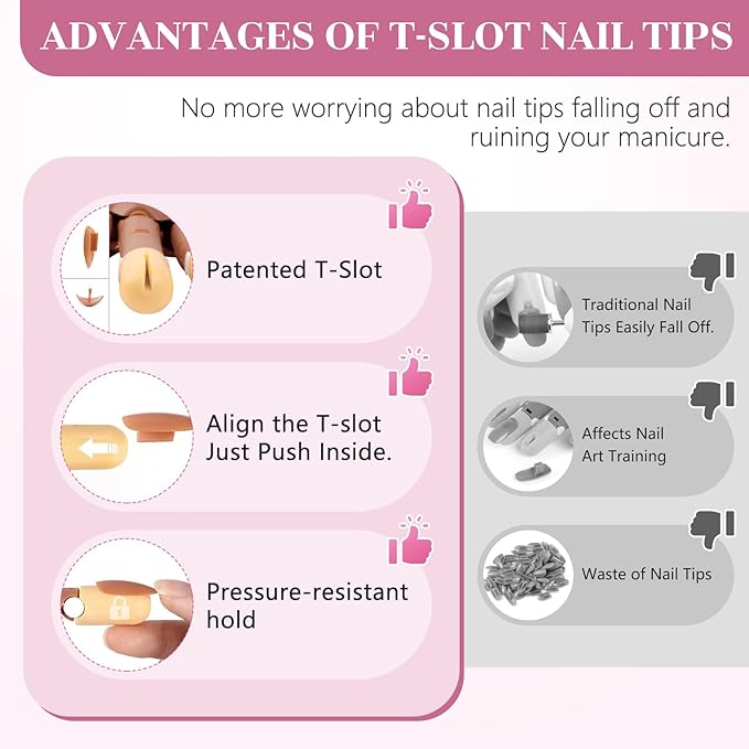 Magnetic Practice Hand for Acrylic Nails: Flexible Fake Hand Manicure Training Hand with Strengthen Nail Tips - Mannequin Hand with 200PCS Replacement Tips