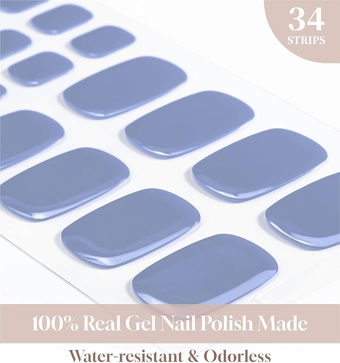 Toe Gel Nail Stickers - 34PCS Salon Quality Wraps no UV Light Needed - Long Lasting Toe Nail Polish Strips for Women (Sky Blue)