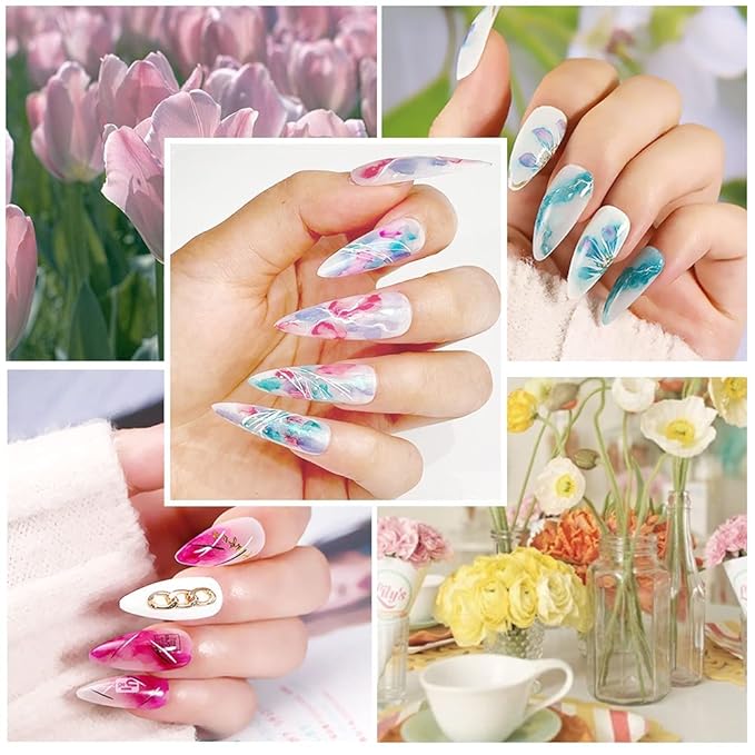 Blooming Watercolor Ink Nail Polish Marble Nail Polish Flower Blossom Nails for Spreading Marble Effect Manicure 12 Colors 7ml(0.25fl oz)