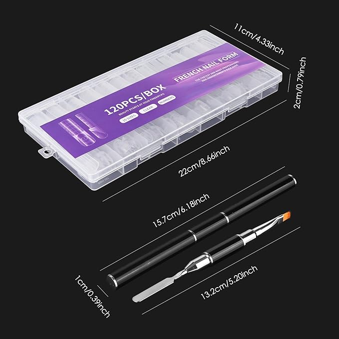 3D French Form with Dual Ended Brush, 120 Pcs 15 Sizes Magic Reverse French Nail Extensions Form for Large Wider Normal Petite Beds, 3D Space Mold for Salon Manicure Art
