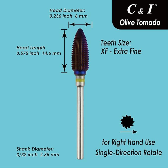 C&I Tapered Tornado & Olive Tornado Nail Drill, E File for Manicure Drill Machine, Professional Nail File to Quick Remove Nail Gels (XF, Olive)