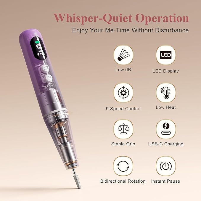 Cordless Nail Drill Kit - 9 Speed Wireless Electric Nail File with LED Display, Portable Nail Drill Machine for Acrylic Gel Nails, Rechargeable 20000RPM Hand Feet Grind Trim Tool for Women Men Baby