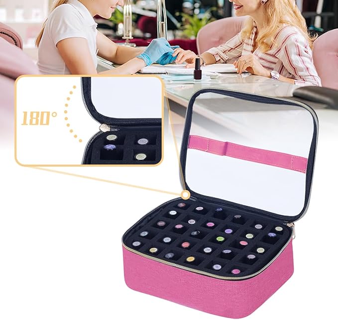 Small Clear Nail Polish Case Holds 30 bottles(15ml-0.5fl.oz) Nail Polish Organizer Multifunctional Nail Polish Bag organizer, Cosmetic Travel Makeup Cases for Women, RoseRed