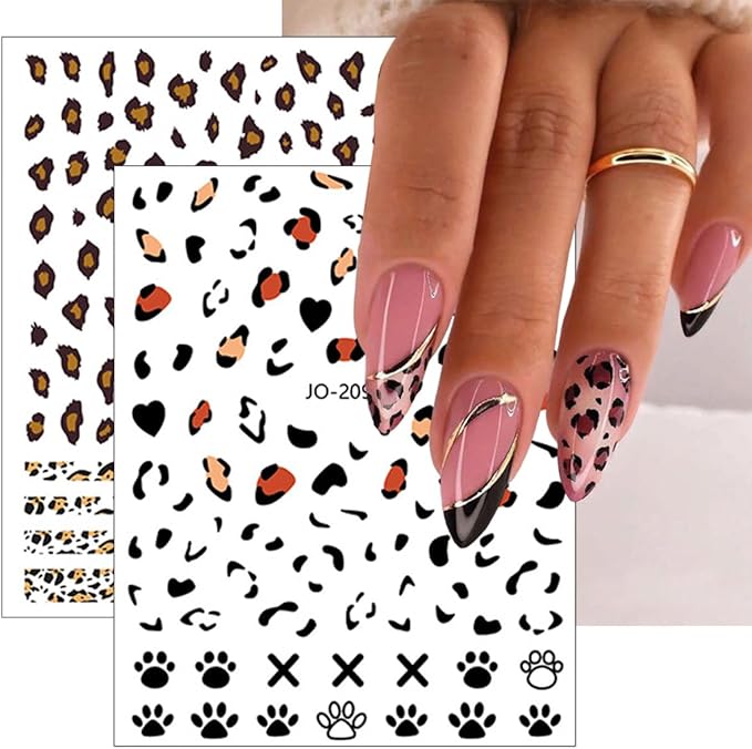 Leopard Nail Stickers for Nail Art,6Sheets Self-Adhesive Leopard French Nail Decals for Designer DIY Nail Art Supplies Pink Blue Brown Leopard Design 3D Nail Art Stickers for Women Girls Manicure Tips