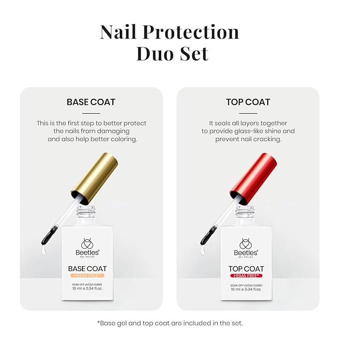 Beetles French Tip Gel Polish - Ink Snow Twins with Base Coat Top Coat, 2 Colors Black & White Gel Nail Polish Set, Soak Off UV LED French Nail Kit, Spring Nails Complete for Beginner & Professional
