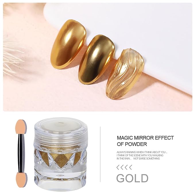 3 Jar Gold Silver Copper Brown Gold Chrome Nail Powder Metallic Mirror Effect Nail Glitter Pigment Powder, Nail Chrome Powder for Nails Gel Polish Design