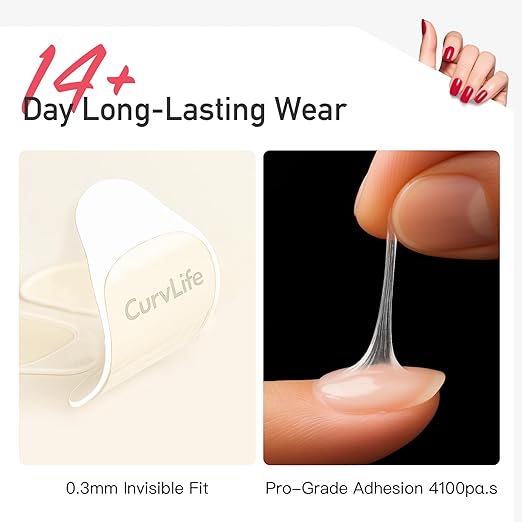 Curvlife CareHold Strong Hold Nail Adhesive Tabs for Valentine Press On Nails – 10 Sheets 240pcs 12 Sizes, 0.3mm Ultra Thin Waterproof Breathable Nail Glue Stickers, Daily Wear and Gentle Removal
